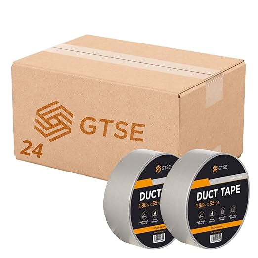GTSE Silver Duct Tape, 2 Inches x 55 Yards (164 ft), Heavy Duty, Waterproof Repair Tape for Indoor or Outdoor Use, 24 Rolls