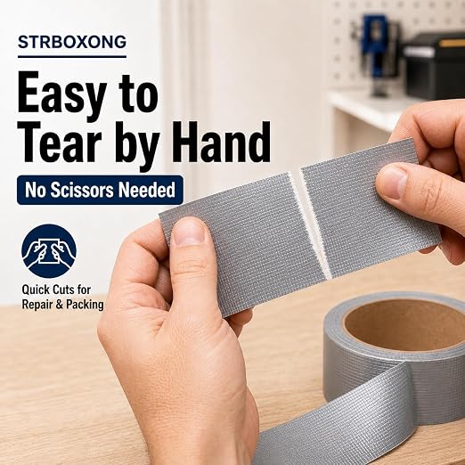 STRBOXONG Silver Duct Tape Heavy Duty, 8.27 Mil Thick, 3 Rolls Waterproof Cloth Backed Gray Tape for Industrial Repair, Sealing, Bundling, Packing, Garage, Workshop and DIY, 1.89 in x 66 yd Total