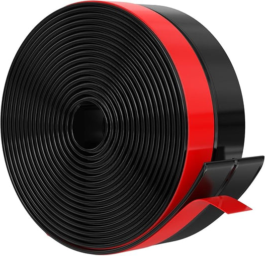 【2026 New Upgrade】 Wide Silicone Weather Stripping Door Seal with Strong Adhesive 3" x 17 ft, Draft Stopper Tape for Door Frame, Side and Bottom Gaps Strip for Glass Shower, Black
