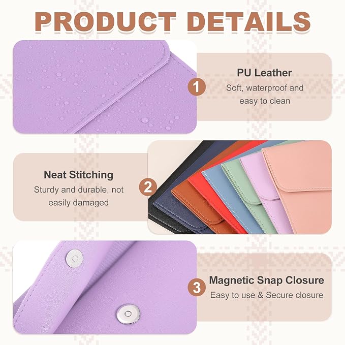 PATIKIL 2Pcs PU Leather A4 File Folder, Document Holder Envelope Waterproof Napa Texture Filing Organizer Portfolio Folder Case with Magnetic Snap for Home Office, Purple, Light Blue