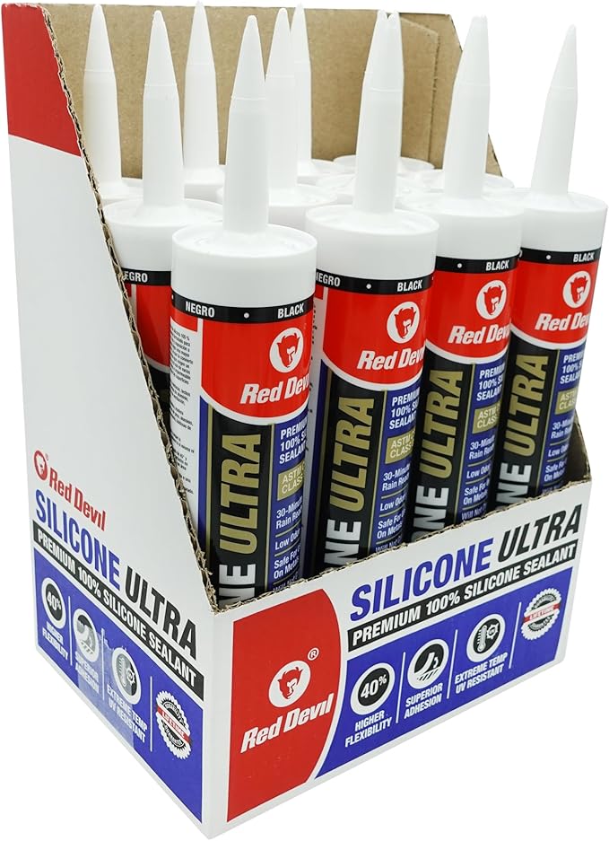 Red Devil 078060 Silicone Ultra 100% RTV Silicone Sealant, 10.1 oz., Black, 12 Pack