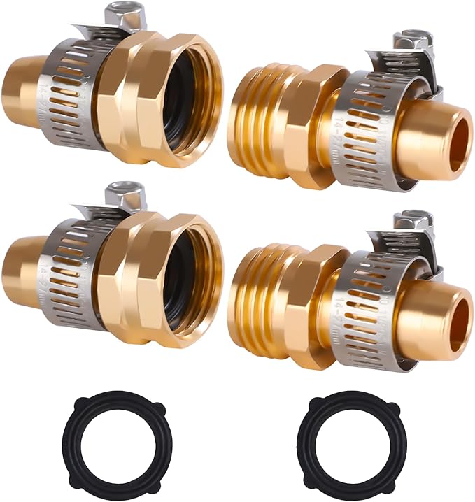 Dalmbox Garden Hose Repair Kit with Clamps, Male and Female Hose Fittings, Fit for 3/4"or 5/8" Garden Hose Fitting, 2 Sets