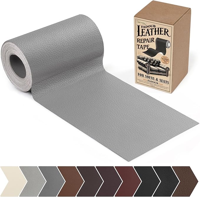 Leather Repair Patch, 4 x 63In Self Adhesive Leather Repair Tape for Furniture, Vinyl Repair Tape for Repairing Vinyl, Couch, Sofa, Car Seats, Car Interior (Gray)