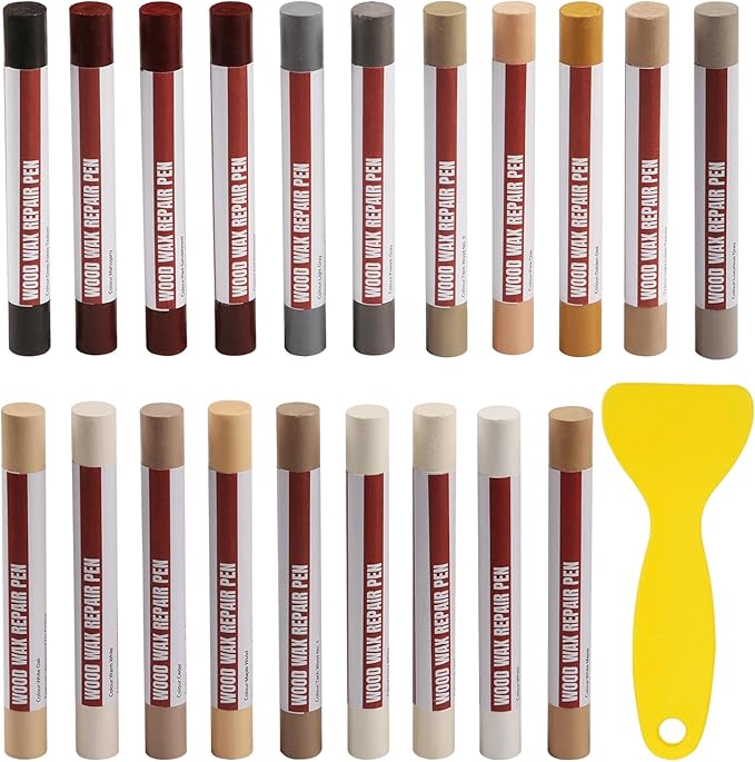 Wood Filler Sticks, 20 Colors Wood Repair Wax Crayons with Scraper, Wood Touch Up Markers for Repairing Scratches, Cracks, Holes in Cabinets, Floors, Tables and Doors[Common Series]