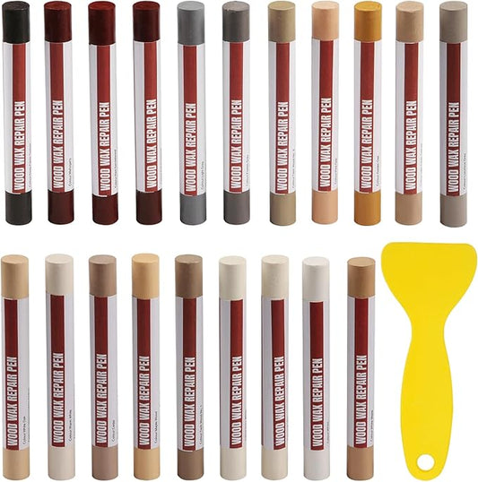 Wood Filler Sticks, 20 Colors Wood Repair Wax Crayons with Scraper, Wood Touch Up Markers for Repairing Scratches, Cracks, Holes in Cabinets, Floors, Tables and Doors[Common Series]