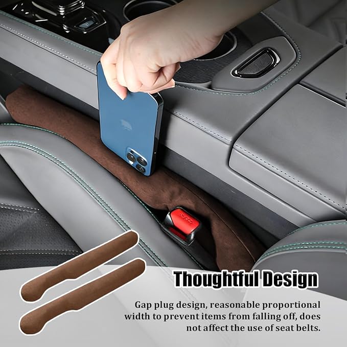 2PCS Car Seat Gap Filler, 2PCS Leather Between Chair Console Gap Plug to Impede ltems from Dropping, Automotive Interior Seat Seam Guard Stopper, Universal for Sedan RV Truck (Brown)
