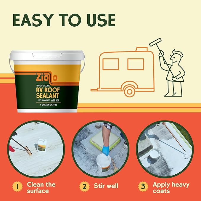 Ziollo RV 35 FT Roof Repair Kit - Roof Repair Kit to Seal and Waterproof, Bond to EPDM Rubber with Sealant (2 Paintable Tape, 4 pk Caulking, 1 Cleaner and 1G & 4G Silicone Pail)
