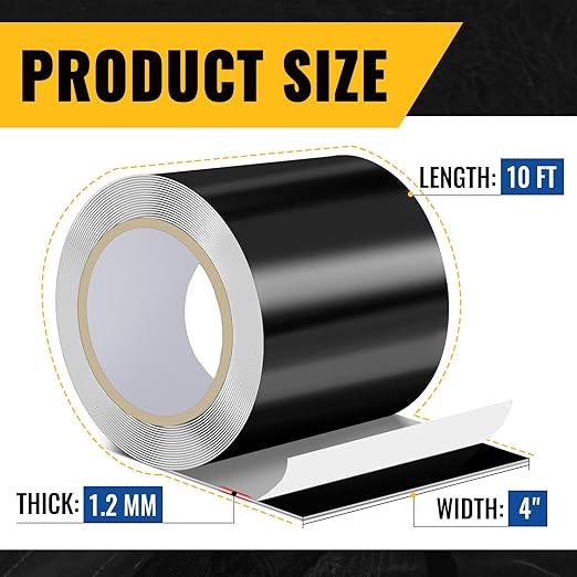 VIVIDA Waterproof Patch and Seal Tape, 4" × 10' Waterproof Tape for Outdoor Use, Underwater Leaks Repair for Pool, Plumbing, Black, 1 Roll