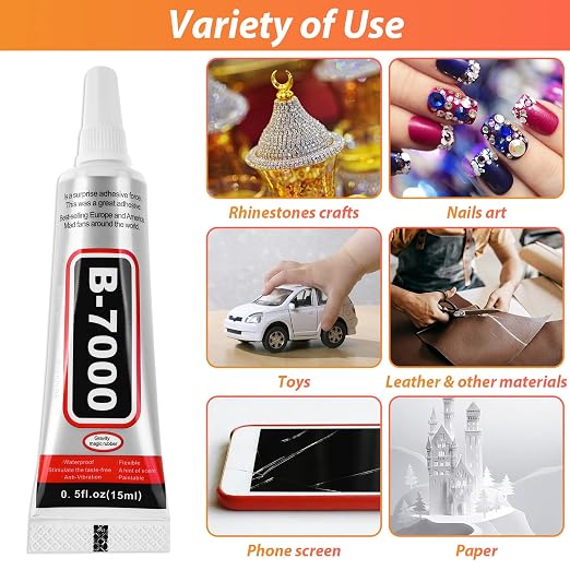 B7000 Clear Adhesive with Precision Tips, 5 PCS B-7000 Jewelry Bead Glue for Diamond Rhinestone Applicator Tools Set - Strength Adhesive for Nail Art DIY Crafts Clothes Shoes Bags