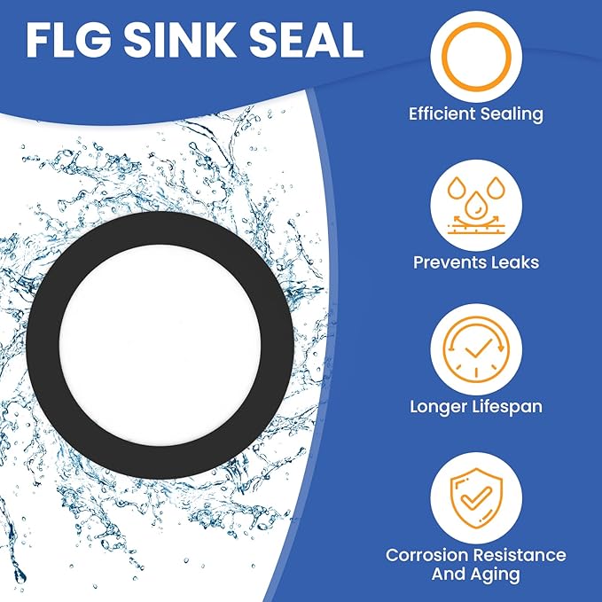 2 Pcs Kitchen Sink Drain Garbage Disposal Gasket, Putty-Free Rubber Seal Accessory for Kitchen Sink's Drain Flange (Black)