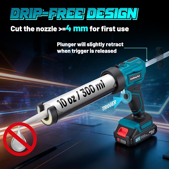 Electric Caulking Gun Compatible with Makita18V-21V Batteries, 4 Adjustable Speeds up to 190 mm/min, 450LM built-in LED Light, Dripless Caulking Gun Cordless for Filling, Sealing(Tool only)