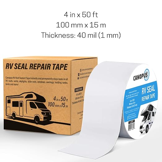 CANOPUS RV Sealant Tape, White, 4 Inch x 50 Feet, Roof Patch Repair Tape, Waterproof Leak Tape for RV punctures, Boat Sealing, Camper, Awning, Canopy, Tents, Tarpaulin and Greenhouse