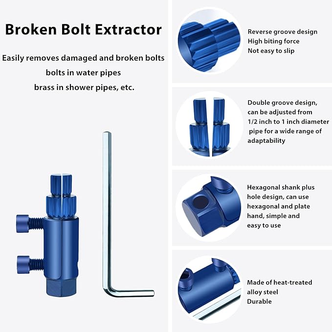 New Pipe Extractor Tool Pipe Nipple Extractor Set Pipe Remover Kit Broken Pipe Thread Remover Fits 1/2 inch to 1 inch Pipe Capacity Great Diy Gift for Men (Blue)