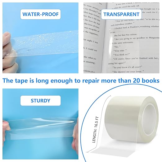 YINTTIAN 3 Rolls Clear Book Tape with Strong Adhesive, Book Repair Tape Waterproof for Libraries,Old Books, Broken Pages (2 Inch x 16.5 Feet Per Roll)