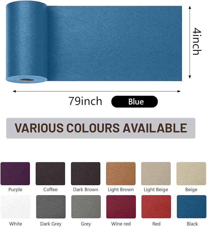 BOUYEER Leather Repair Patch Tape Kit,Self Adhesive Leather Repair for Sofa，Car Seat,Office Chair,Furniture,Jacket,Waterproof Strong Adhesive Vinyl Repair Kit. 4 in x 79 in,Blue