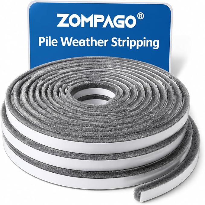 ZOMPAGO Brush Weather Stripping 0.2in(T) x 0.4in(W) x 33FT Grey Door Seal Strip for Door Frame, Sliding Glass Door Draft Stopper Window Soundproofing Bristle Door Sweep Weatherstripping