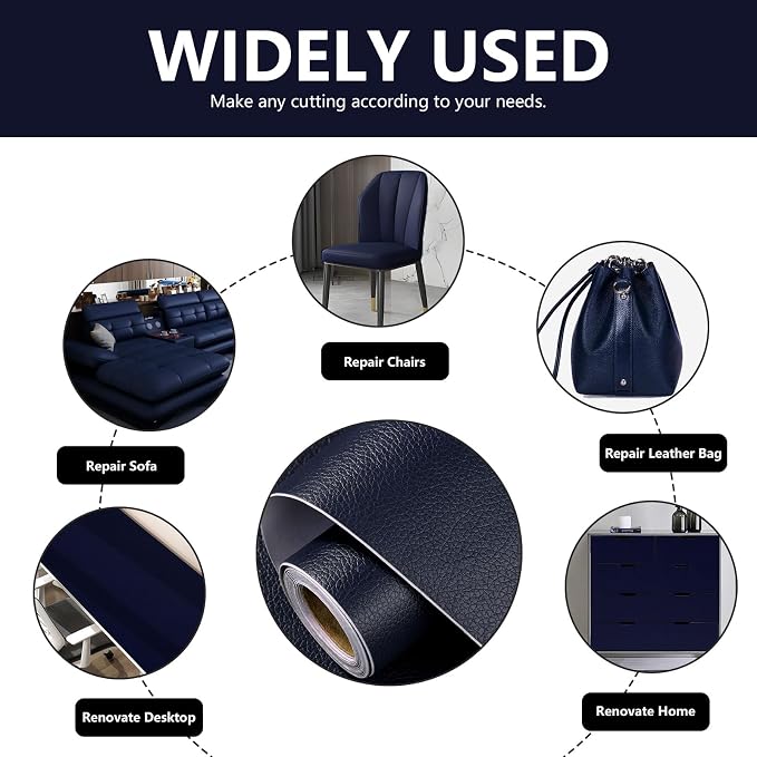 Leather Repair Patch 15.7x80 inch Large Self-Adhesive Leather Repair Tape Vinyl Leather Repair Kit for Sofa Car Seats Chairs Shoes Bags Damaged Furniture (Navy Blue)