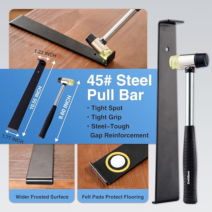 4PC Laminate Flooring Tools, Floor Gap Repair Tool Set with Suction Cup & Rubber Mallet Hammer, Fixer Tool for Floating Wood Floors