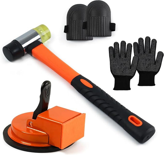 Floor Gap Fixer Tool Kit with Enhanced Vacuum Suction Cup & Rubber Mallet, Floor Gap Repair Tool for Laminate, LVP & Engineered Wood with Knee Pads and Anti-Slip Gloves