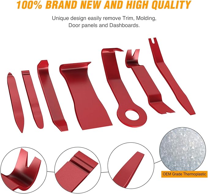 GOOACC 8PCS Auto Trim Scratch Removal Tool Car Audio Dash Panel Window Molding Fastener Remover Tool Kit-Red