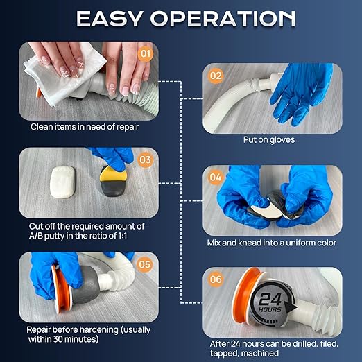 Boncart Epoxy Putty, 200g Epoxy Repair Filler, Multi-Purpose 2 Part Filler, Pool Putty, Sculpt Clay, High Strength, Waterproof, Drillable, for Filling, Bonding, Sculpting (Grey)