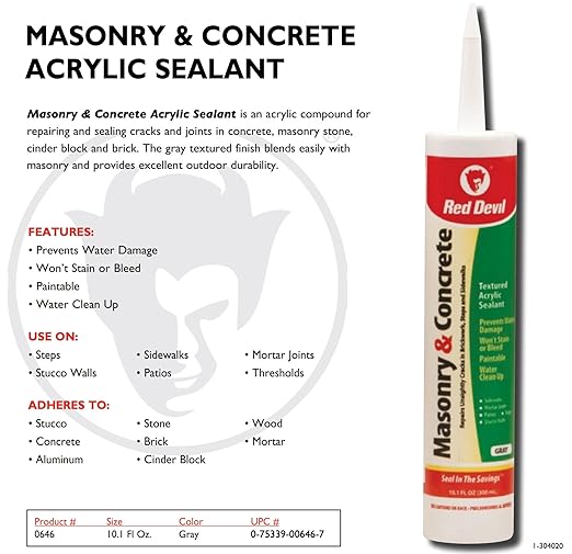 Red Devil 0646 Masonry and Concrete Acrylic Sealant, 10.1 oz., Made in USA