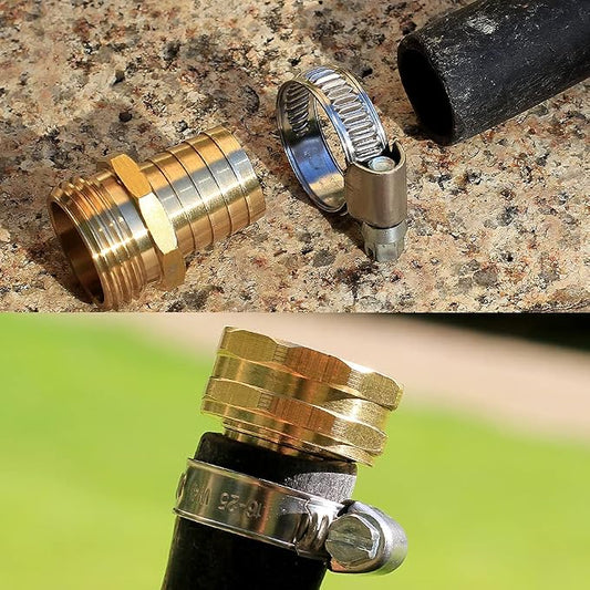 Solid Brass Garden Hose Repair kit Connector with Stainless Steel Clamps, Male Adapter/Female Garden Hose Swivel Fitting… (3/4" Barb x 3/4" Male -2 Sets)