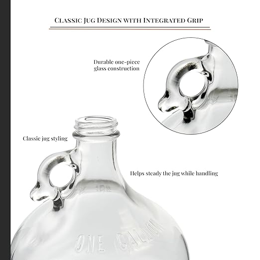 North Mountain Supply 1 Gallon Glass Fermenting Jug with Handle, 6.5 Rubber Stopper, 2-Piece Airlock, Black Plastic Lid - Set of 1