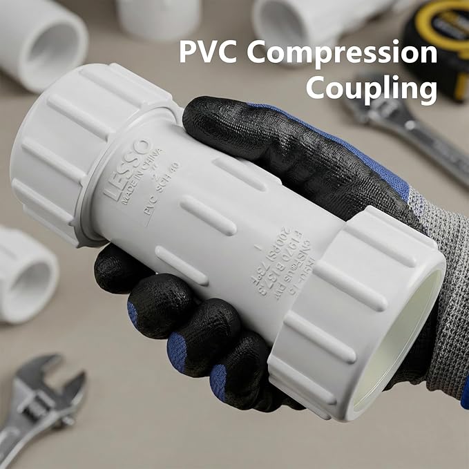 LESSO 2 Inch PVC Compression Coupling (Gasket x Gasket),Leak-Free Pipe Connector for PVC Plumbing & Irrigation