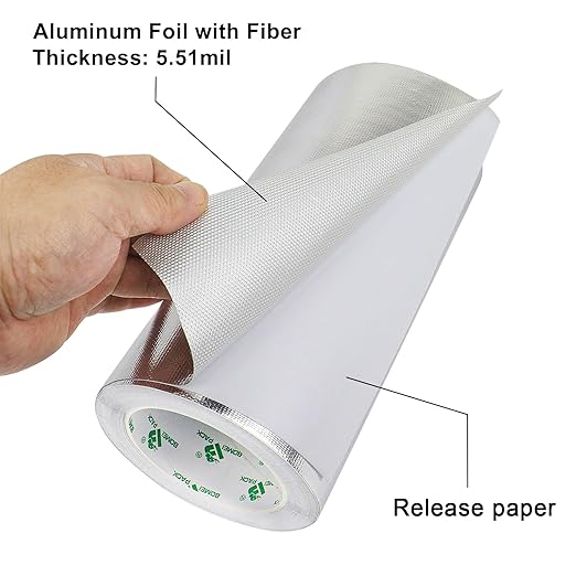 BOMEI PACK Adhesive Aluminum Foil Heat Shield Tape 10inch x 66ft Barrier, Fiberglass Thermal Insulation Reflective Material High Temp Protectionn,1 Pack
