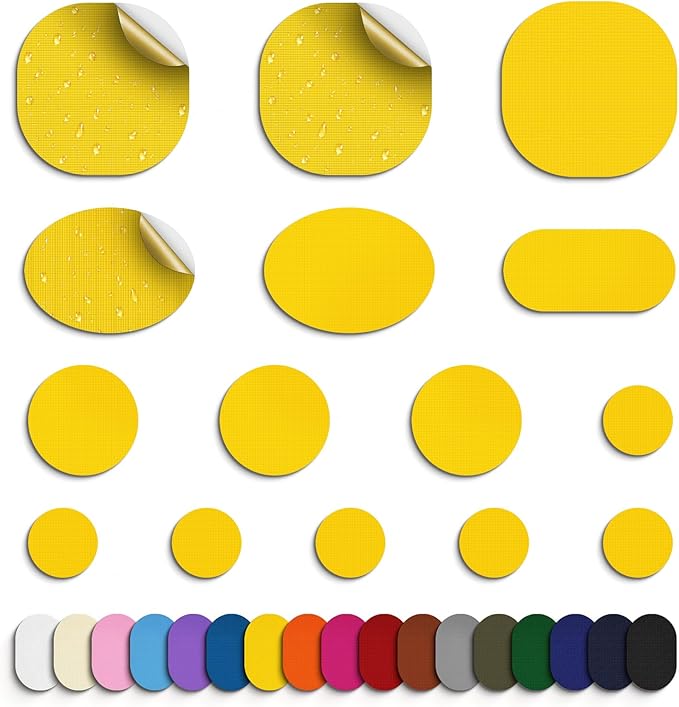 Self-Adhesive Nylon Patches Tent Repair Kit – Outdoor Gear Tenacious Repair Tape, Waterproof Fabric Patches for Clothes, Tent, Down Jacket, Backpack (45pcs, Yellow