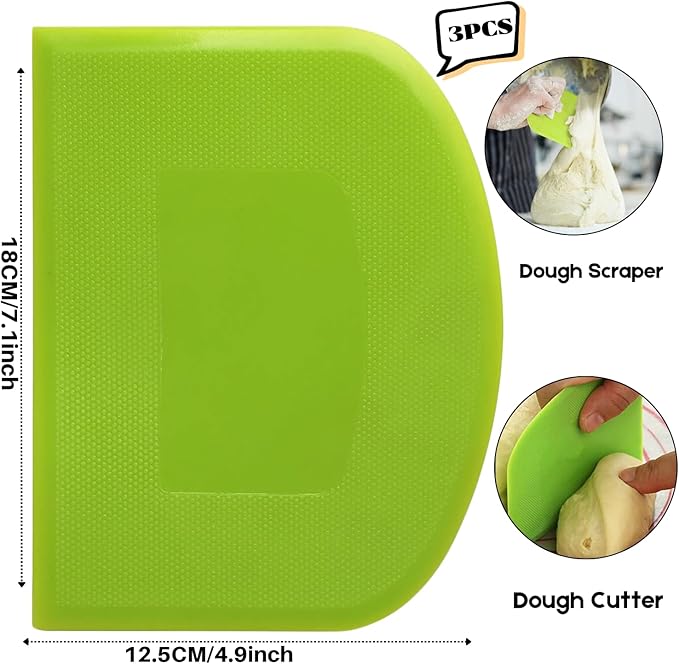 SURDOCA Dough Bench Scraper - 3P 7.1x4.9" Plastic Flexible Bowl Scraper, Sharp Edge & Angles Cake Scraper. Non-Slip Bakeware Decorating Tools Sculpting & Modeling Tools - Blue+Pink+Blue