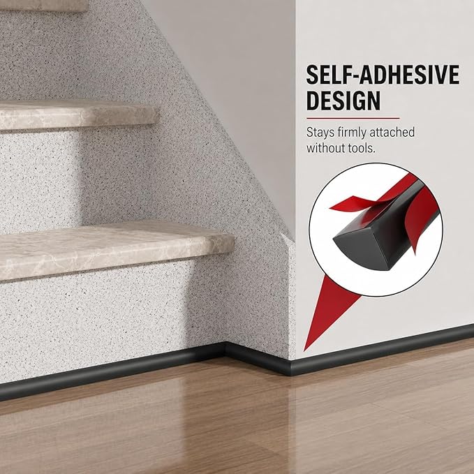 0.25" x 0.25" Mini Quarter Round Molding,20FT Self Adhesive Flexible Trim for Small Gaps, Countertop Wall Seam, Window Sill, Desk & Cabinet Edge, Peel and Stick Finishing Strip