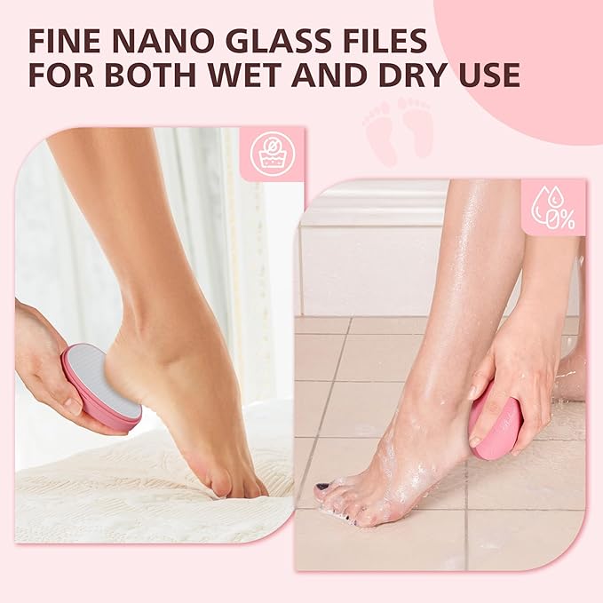 BALUCA Glass Foot File Callus Remover for Feet - Nano Glass Foot Scraper Scrubber Dead Skin Removal for Cracked Heels,Professional Pedicure Tool for Home, Salon, and Travel (Pink)