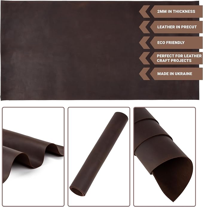 Shkira 12''X24'' Genuine Dark Chocolate Leather Sheets for Crafts - Square - 2.0MM Thick Genuine - Thick Cowhide Pieces Square - Leather Sheet for Arts