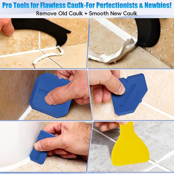 for 23-Piece Caulking Tool Kit, 3-in-1 Grout Removal Tool, Caulk Finishing Tool, Grout Scraper, Reusable Silicone Pads, DIY Perfection for Bathroom, Kitchen & Window, Sink Joints & Frames