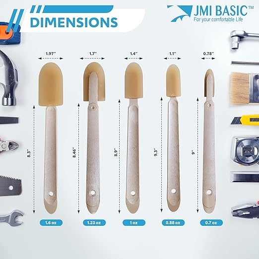JMIBASIC Caulk Smoothing Tool Set - Corner & Narrow Area Spatula for Precise Sealing - Assorted Size Silicone Sealant Applicator - Premium Rubber Finisher for Grout Application_Wood (5 Size (Large))
