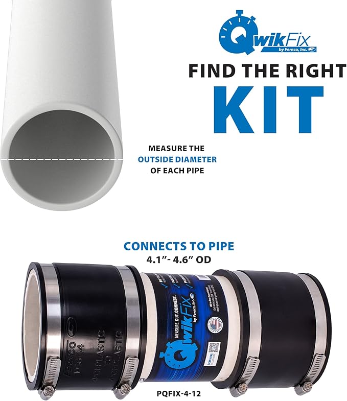 Fernco QwikFix Broken Pipe 4" Coupling Repair Kit for Plastic, Cast Iron and Steel Pipes in Black