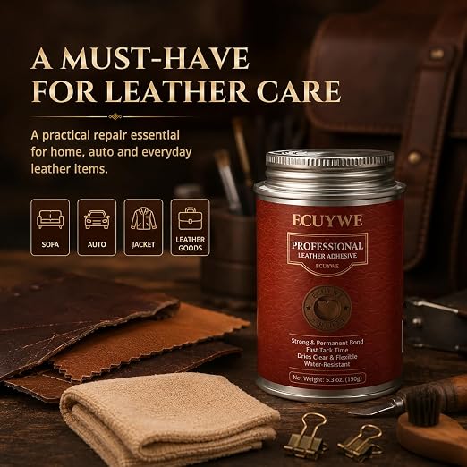 Leather Glue, 5.29 oz Leather Adhesive for Shoes, Bags, Sofas, Upholstery, Patches, Crafts and DIY Repairs, Clear Flexible Repair Glue for Leather, Faux Leather, Fabric, Rubber and More