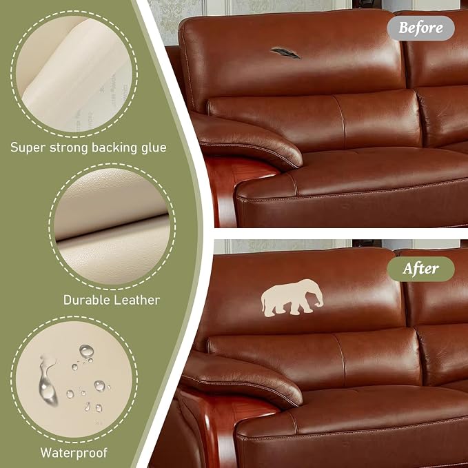 SYLVASS Self Adhesive Leather Repair Patches for Couch, Sofas, Furniture, Car Seats, Office Chairs, Pack of 2 Pure White
