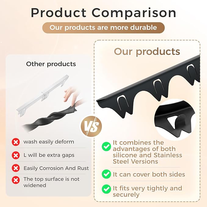 Silicone Stove Gap Covers with Stainless Steel, Oven Gap Filler Seals Gaps Between Stovetop and Counter, Stove Gap Guards Range Trim Kit, Easy to Clean Stove Gap Guard (Black 2 Pack,25")