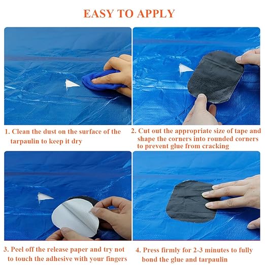 Waterproof Tape Heavy Duty, Tear Resistant Adhesive Tape for Outdoor Repair, Strong Duct Tape for Canvas, Tarp, Tent, Boat Cover, Awning, Vinyl, Plastic - All Weather UV Resistant Patch Kit, Black