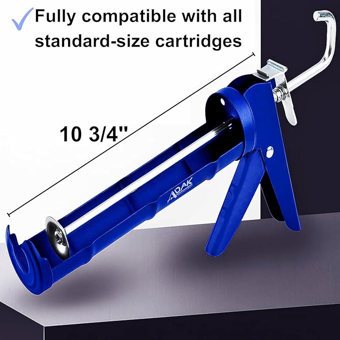 ADAK - Professional Caulking Gun, 10:1 Thrust Ratio, Caulking Gun No Drip, Hand Tool for Silicone & Sealant Application, Smooth Pressure Caulk Gun, Caulking Gun Tool (Blue)