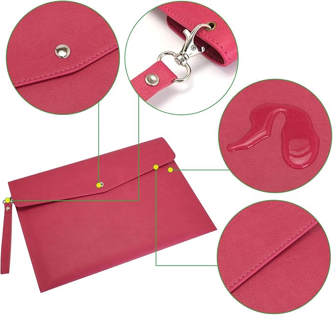 Wonderpool A4 PU Leather Envelope Documents File Portfolio Large Capacity Folders Travel Bag for Paper Letter Stationery Organizer and Tablet Case PC Sleeve (Plum red)