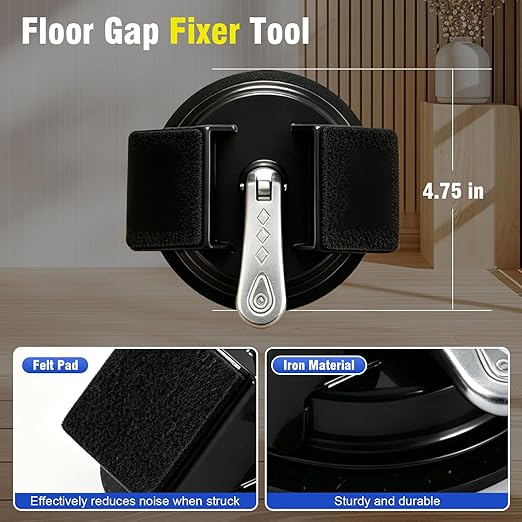 Floor Gap Fixer Tool, Double 45°Striking Surface Floor Gap Repair Tool, Suction Cup for Floor Planks Fixing, Flooring Crack Closing Tool with Aluminum Handle & Noise Absorbing Felt for Laminate, Vinyl