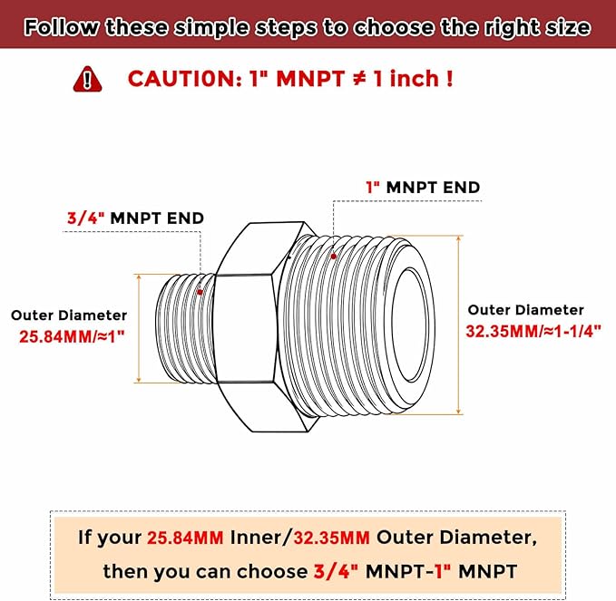 Pack of 3, 1" MNPT To 3/4" MNPT Solid Brass Hex Nipple Hose Connectors, Male Pipe Adapter for Pipe Leak Repair, Bathroom Remodeling, Tool Extension, Compression