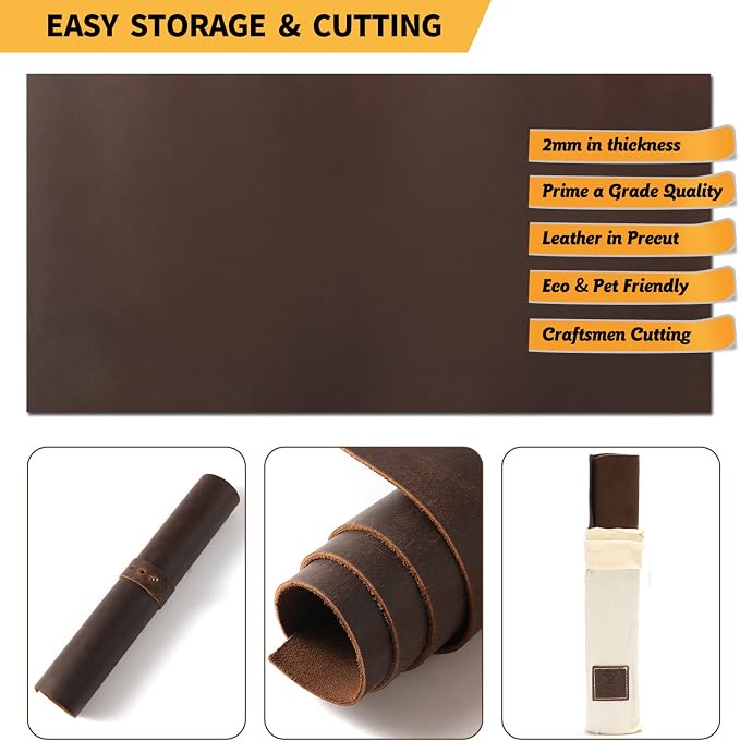 RingSun Genuine Leather Sheets for Crafts 24''X24'' Full Grain Leather Tooling Leather (2mm) Thick Cowhide Leather Pieces Square, Red Brown
