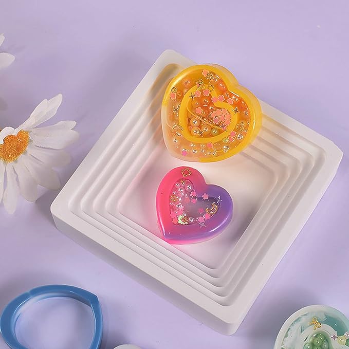Resin Shaker Silicone Molds, Heart-Shaped Quicksand Silicone Molds Resin Casting Molds Epoxy with PVC Sheets and Colored Beads for Jewelry Making