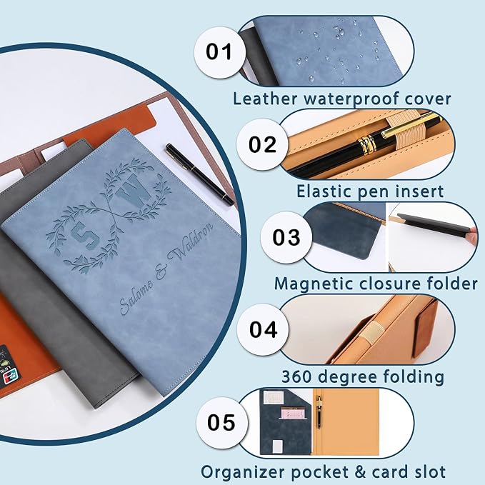 Personalized Leather Padfolio with Engraved Text/Name Customized Faux Leather Portfolio for Schools, Conferences, Corporate Offices