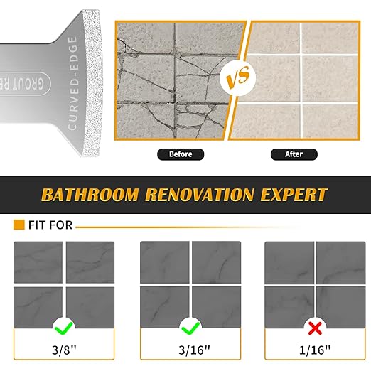 AMZWEI 15PCS Diamond Oscillating Tool Blades, Curved Edge Long Multi Tool Blades for Grout Removal, Cleaning Mortar, Fit Dewalt Milwaukee Rockwell Ridgid Ryobi Chicago Craftsman.(Thickness: 1/13 Inch)